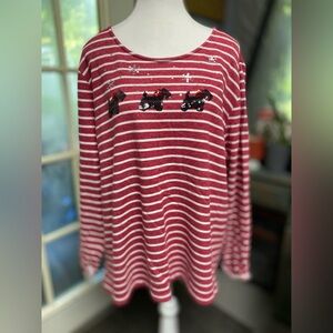 CJ Banks Red and White Striped Top with Dog Motif